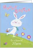 Special Niece Happy Easter White Bunny and Butterflies card