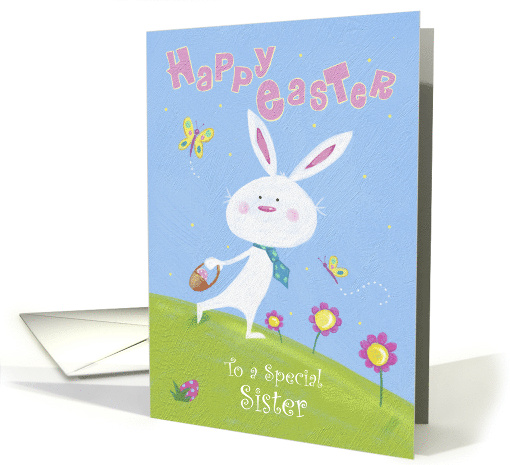 Special Sister Happy Easter White Bunny and Butterflies card (1669590)