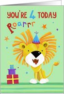 Age 4 Kids Birthday Cute Lion Roar card
