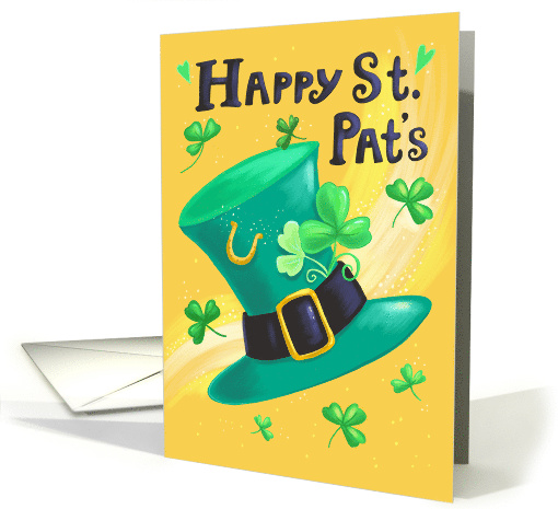 Happy St Patrick's Day Green Leprechaun Hat and Shamrocks card