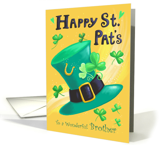 Brother St Patrick's Day Green Leprechaun Hat and Shamrocks card