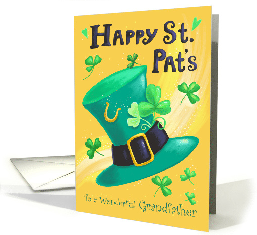 Grandfather St Patrick's Day Green Leprechaun Hat and Shamrocks card
