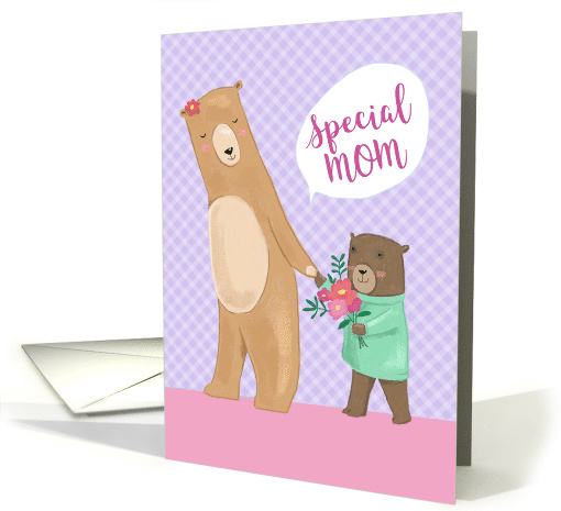 Mother's Day Special Mom and Little Boy Bear with Flowers card