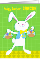 For Grandson Happy Easter White Bunny with Easter Eggs card