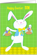 For Son Happy Easter White Bunny with Easter Eggs card