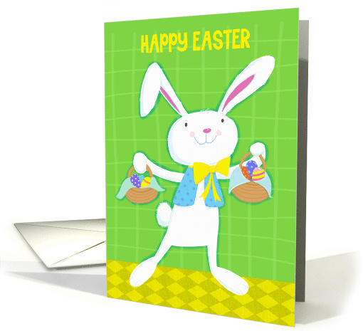 Happy Easter White Bunny with Easter Eggs in Baskets card (1677446)