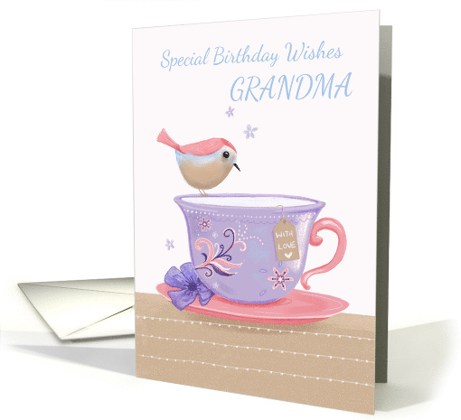 Grandma Birthday Wishes Sweet Bird on Tea Cup card (1680312)