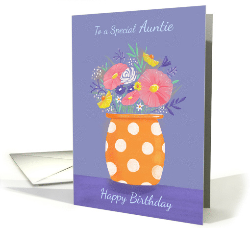 Auntie Birthday Orange Spotty Vase of Flowers card (1680636)