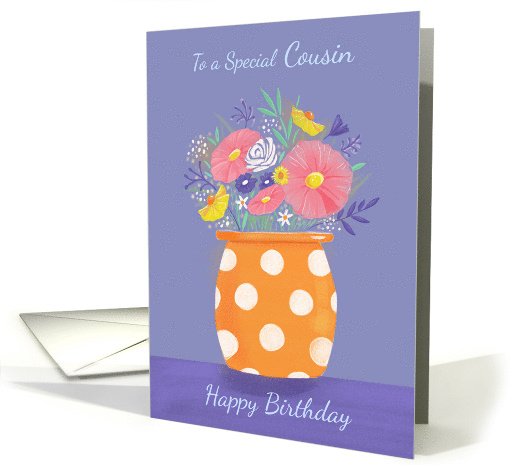 Cousin Birthday Orange Spotty Vase of Flowers card (1680640)