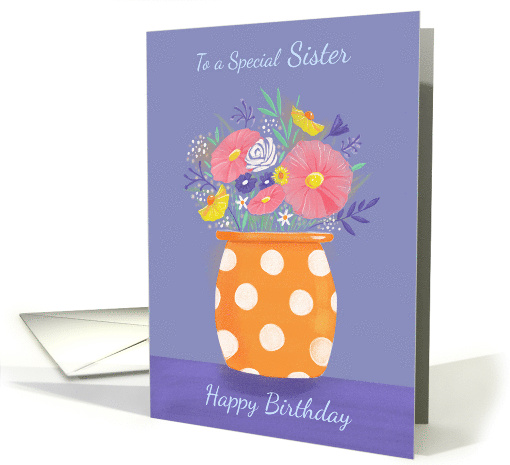 Sister Birthday Orange Spotty Vase of Flowers card (1680656)