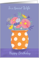 Wife Birthday Orange Spotty Vase of Flowers card