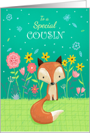Cousin Birthday Cute Fox in Flowers card