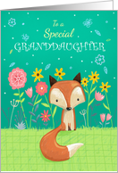 Granddaughter Birthday Cute Fox in Flowers card