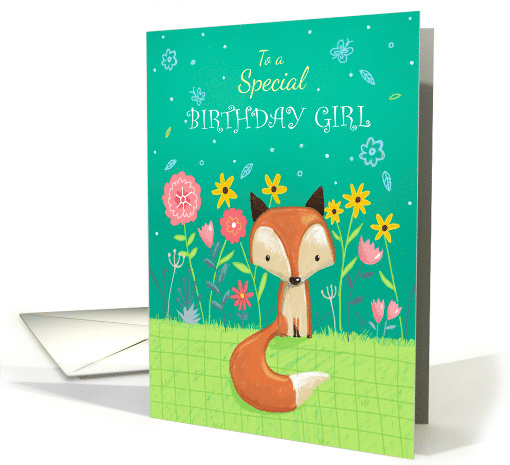 Birthday Girl Cute Fox in Flowers card (1684292)