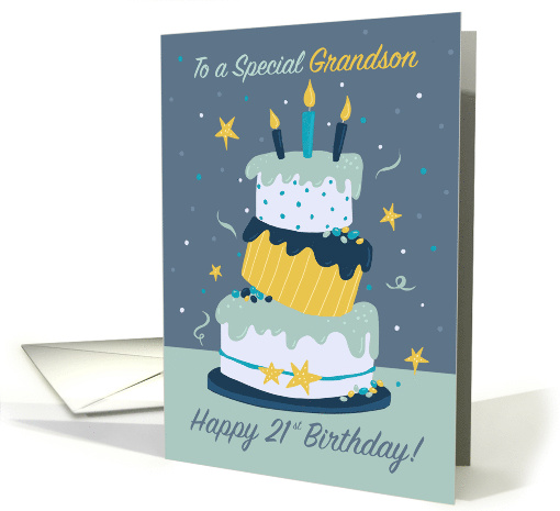 21st Grandson Happy Birthday Quirky Fun Modern Cake card (1695914)