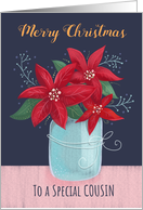 Cousin Merry Christmas Poinsettia Flower Vase card