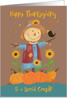 Cousin Happy Thanksgiving Cute Scarecrow with Sunflowers card