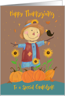 Grandson Happy Thanksgiving Cute Scarecrow with Sunflowers card