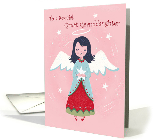 Great Granddaughter Sweet Christmas Angel on Pink card (1697744)