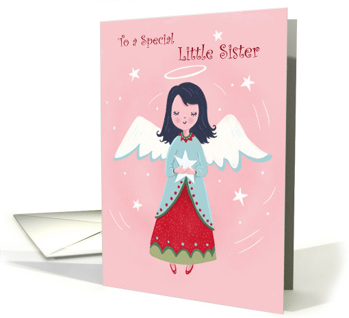 Little Sister Sweet Christmas Angel on Pink card (1697766)