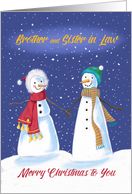 Brother and Sister in Law Snowmen Holding Hands in Snow card