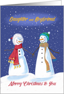 Daughter and Boyfriend Snowmen Holding Hands in Snow card