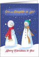 Son and Daughter in Law Snowmen Holding Hands in Snow card
