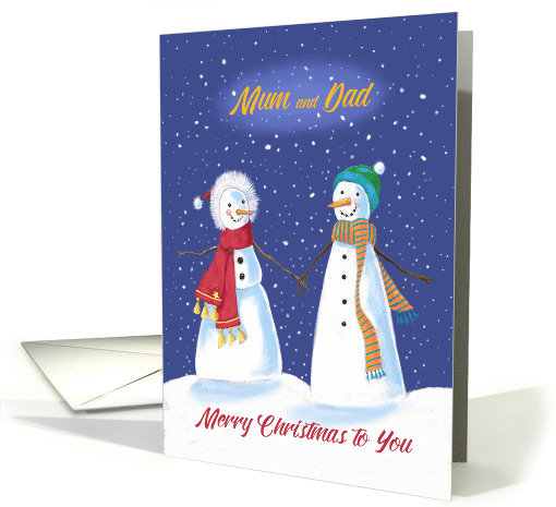 Mum and Dad Snowmen Holding Hands in Snow card (1702002)