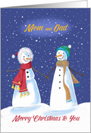 Mom and Dad Snowmen Holding Hands in Snow card