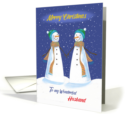 Wonderful Husband Gay Christmas Snowmen Holding Hands card (1702024)