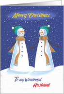 Wonderful Husband Gay Christmas Snowmen Holding Hands card