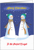 Perfect Couple Gay Christmas Snowmen Holding Hands card