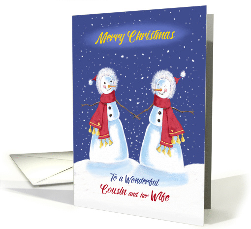 Cousin and Wife Lesbian Christmas Snowmen Holding Hands card (1702056)