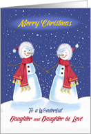 Daughter and Daughter in Law Lesbian Christmas Snowmen Holding Hands card