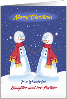 Daughter and her Partner Lesbian Christmas Snowmen Holding Hands card