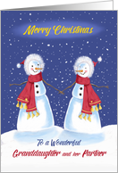 Granddaughter and her Partner Lesbian Christmas Snowmen Holding Hands card