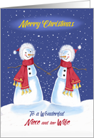 Niece and her Wife Christmas Snowmen Holding Hands card