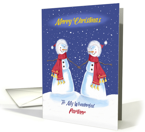 Partner Lesbian Christmas Snowmen Holding Hands card (1702082)