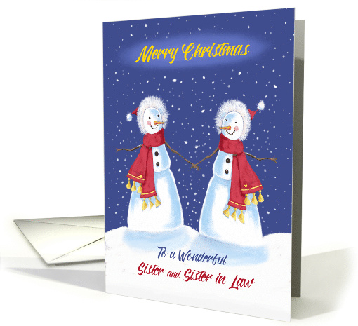 Sister and Sister in Law Christmas Snowmen Holding Hands card