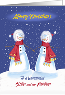 Sister and her Partner Lesbian Christmas Snowmen Holding Hands card