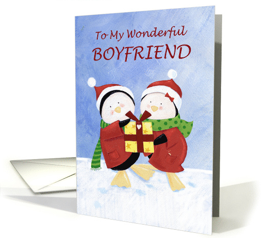 Boyfriend Christmas Holiday Cute Penguins in Red Coats card (1702238)