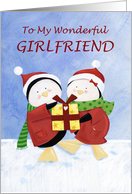 Girlfriend Christmas Holiday Cute Penguins in Red Coats card