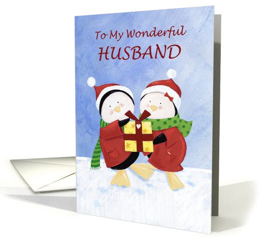 Husband Christmas Holiday Cute Penguins in Red Coats card (1702246)
