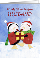 Husband Christmas Holiday Cute Penguins in Red Coats card