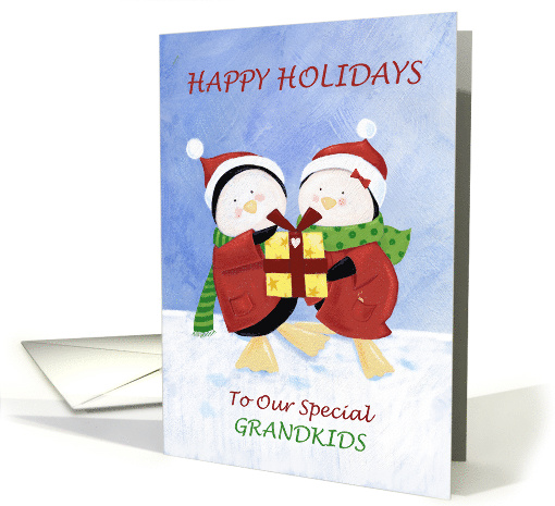 Grandkids Christmas Holiday Cute Penguins in Red Coats card (1702348)