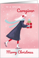 Care Giver Christmas Modern Skating Girl with Gifts card