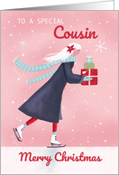 Cousin Christmas Modern Skating Girl with Gifts card
