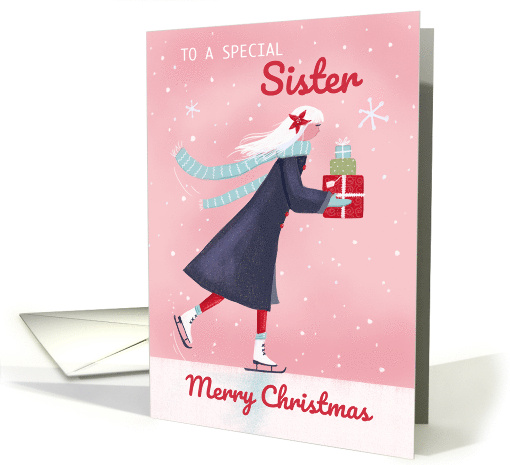 Sister Christmas Modern Skating Girl with Gifts card (1702568)