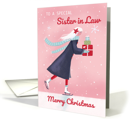 Sister in Law Christmas Modern Skating Girl with Gifts card (1702570)