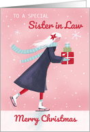 Sister in Law Christmas Modern Skating Girl with Gifts card